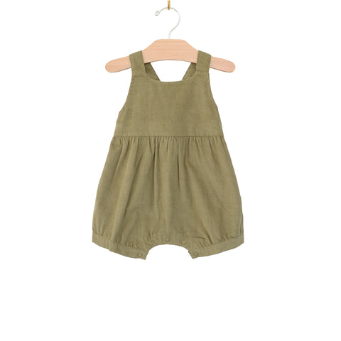 Corduroy Gathered Shortie Romper - Olive