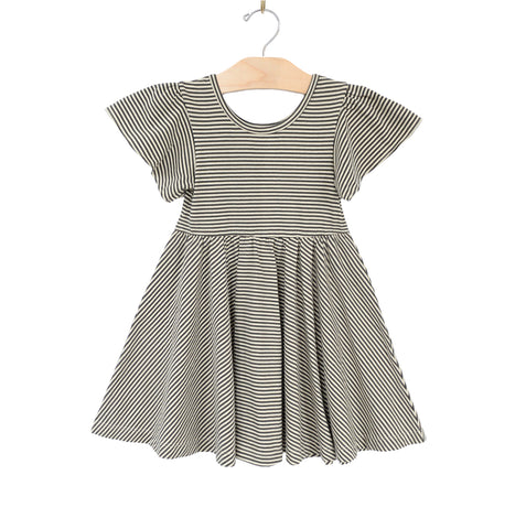 Twirl Dress- Charcoal Stripe