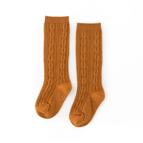 Cable Knit Knee High Socks - Gold