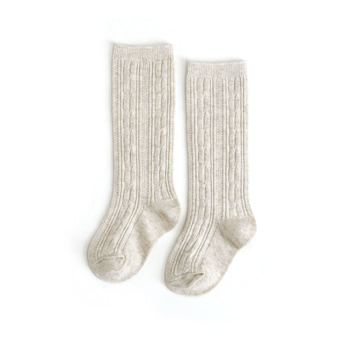 Cable Knit Knee High Socks - Heathered Ivory