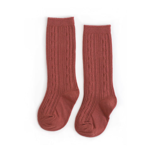 Cable Knit Knee High Socks - Rust