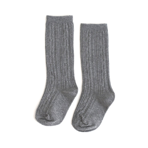 Cable Knit Knee High Socks - Charcoal