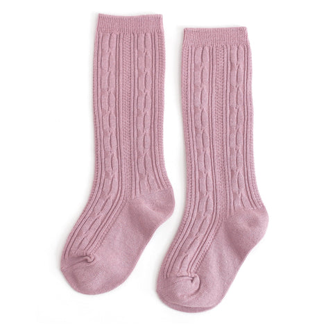 Cable Knit Knee High Socks - Dusty Rose
