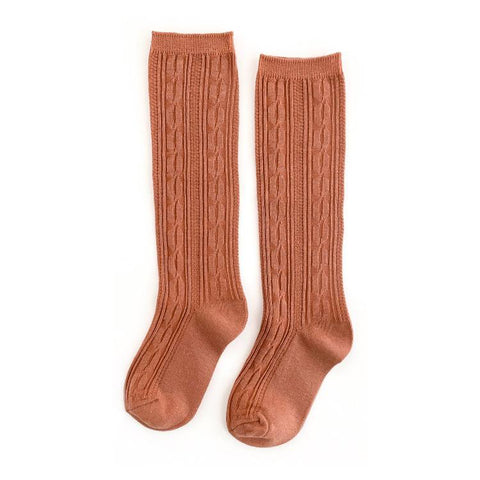 Cable Knit Knee High Socks - Marmalade
