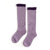 Lace Top Knee High Socks - Purple & Plum