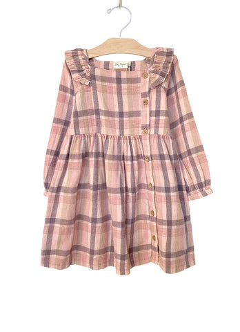 Flannel Side Button Dress - Rosewood