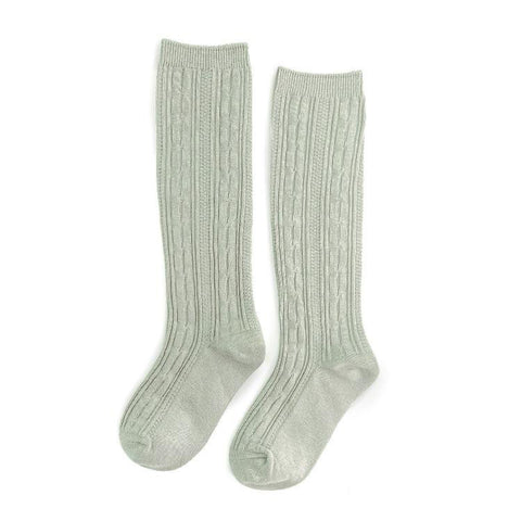 Cable Knit Knee High Socks - Sage