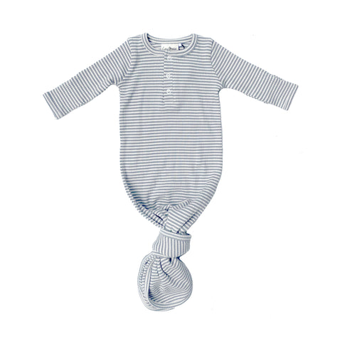 Newborn Knotted Gown - Slate Stripe