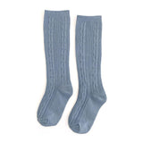 Cable Knit Knee High Socks - Steel Blue