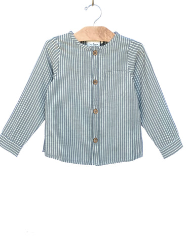 Cotton Button Shirt - Granite Stripe
